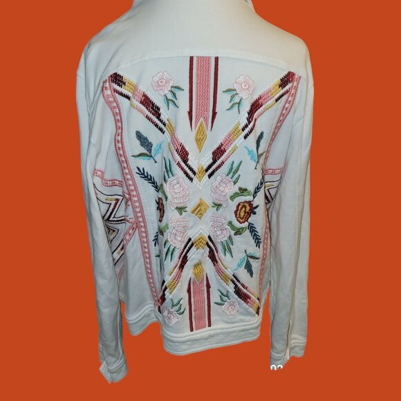 Coldwater Creek Jackets & Blazers - Coldwater Creek White Embroidered Southwestern Button Up Cotton Jacket Size XL